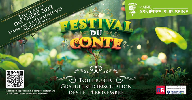 Une affiche du "Festival du Conte", un évènement de la Mairie d'Asinières-sur-Seine du 2 au 9 Décembre 2022.
